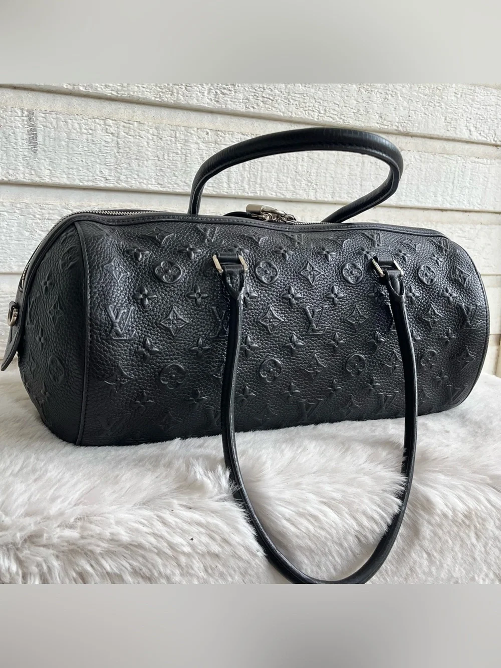 LOUIS VUITTON Black Leather Revelation Neo Papillon GM Boston Y2K Tote Bag